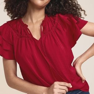 NWT Maurices Red Flutter Sleeve Blouse